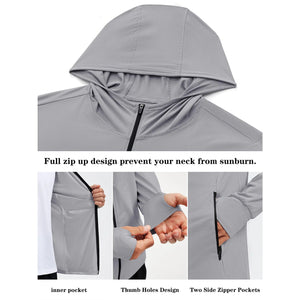 Veste de protection solaire UPF 50+ pour homme TACVASEN, veste de pêche légère à capuche avec 4 poches et trous pour les pouces, respirante Planète Rando