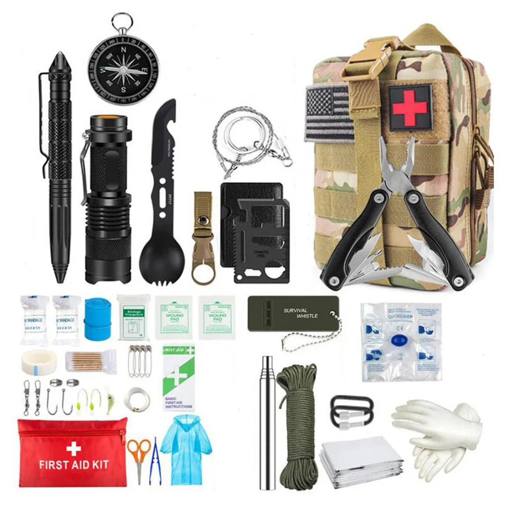 Kit de survie / trousse premiers secours avec pochette Molle "Sanke Rescue - Edc survival kit"