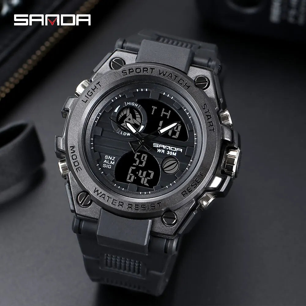SANDA-Montre-bracelet de sport étanche pour homme, haut de gamme, montres de luxe pour homme, militaire, montre de l'armée, affichage des touristes SANDA