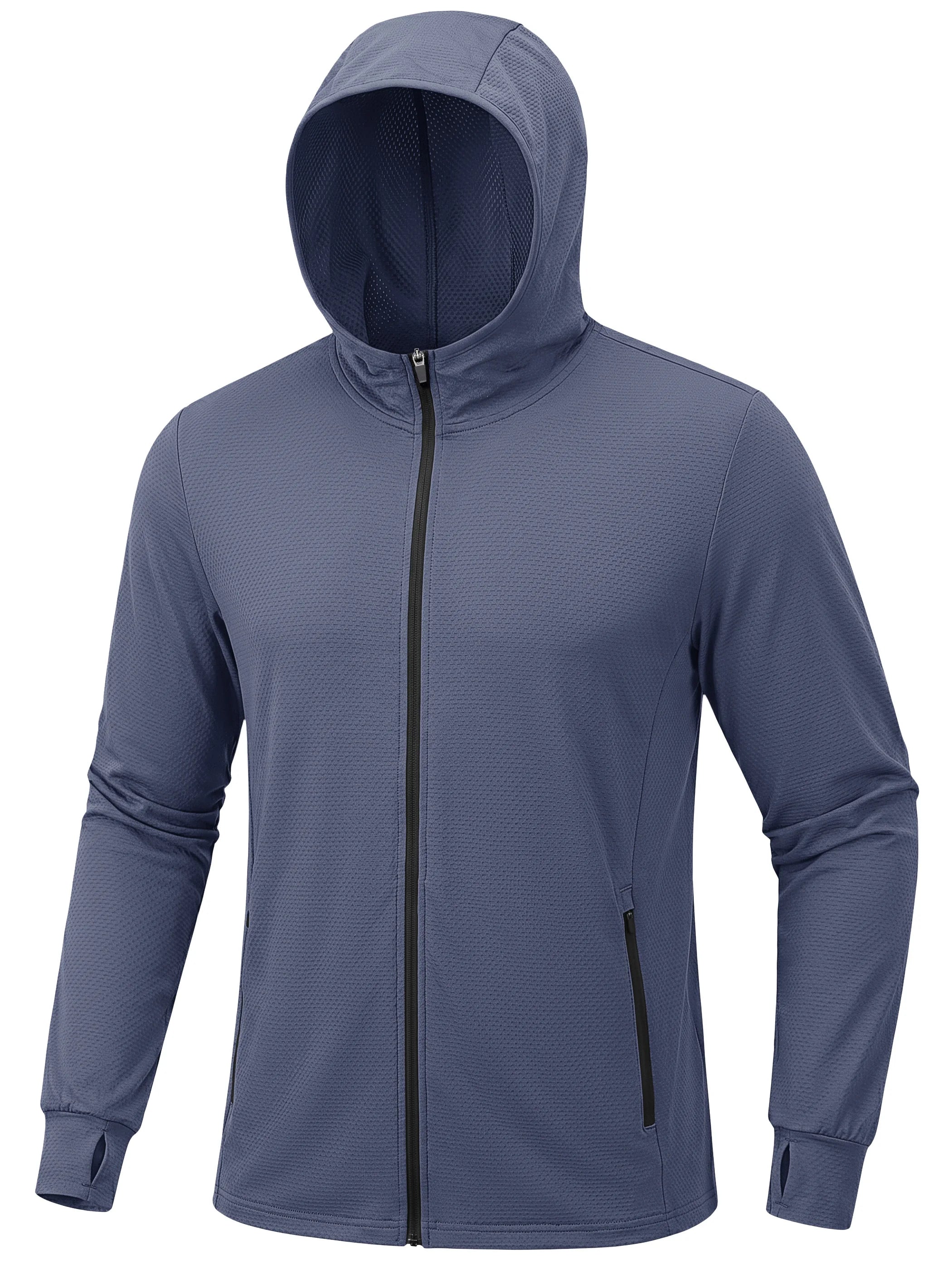 Veste de protection solaire UPF 50+ pour homme TACVASEN, veste de pêche légère à capuche avec 4 poches et trous pour les pouces, respirante Planète Rando