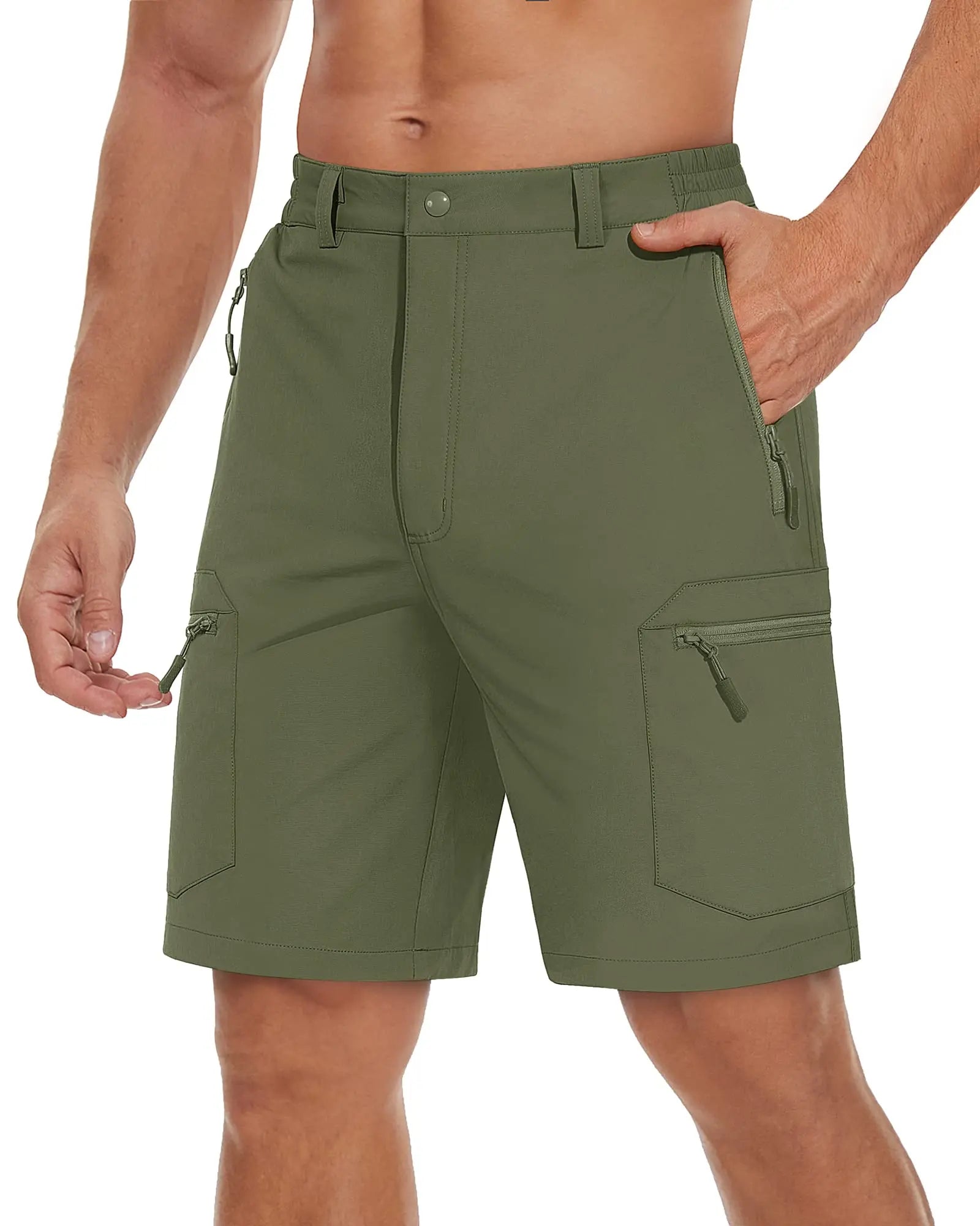 TACVASEN Short cargo d'été à 5 poches zippées, séchage rapide, pour homme, short de pêche, extensible, pour la randonnée en plein air, short de travail en nylon, léger Planète Rando