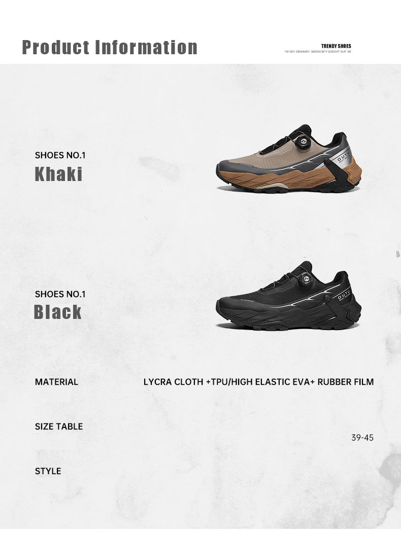 La CHRLCK "CHRLCK - KC-trail" est une chaussure de randonnée imperméable beige et noire pour homme, avec une fermeture à cadran, des lacets noirs et une robuste semelle marron. Chaussures respirantes et imperméables, idéales pour toutes vos aventures.