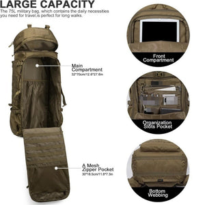 Sac à dos tactique Spanker Excellente Elite 75 L, en tissu Oxford 900D, avec de nombreuses poches, idéal pour la randonnée en pleine nature.