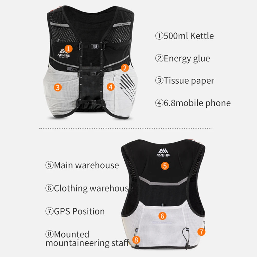 AONIJIE C9116-5L gilet d'hydratation léger pour téléphones de 6.8 pouces, sac à dos d'hydratation pour course sur sentier, randonnée, cyclisme Planète Rando