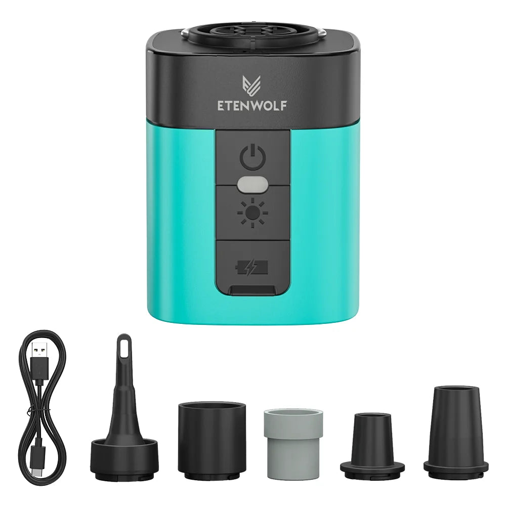 Pompe à air portable ETENWOLF AIR 3 avec 2600 mAh et lampe de camping – Gonflage et dégonflage pour matelas gonflables et articles de piscine. ETENWOLF