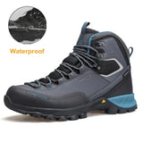 Humtto "HT-240783A" chaussures de randonnée high-top 100% imperméables pour homme, avec semelle robuste, empiècements en mesh et bout renforcé, exposées sur fond blanc. Logo Humtto en haut à gauche.