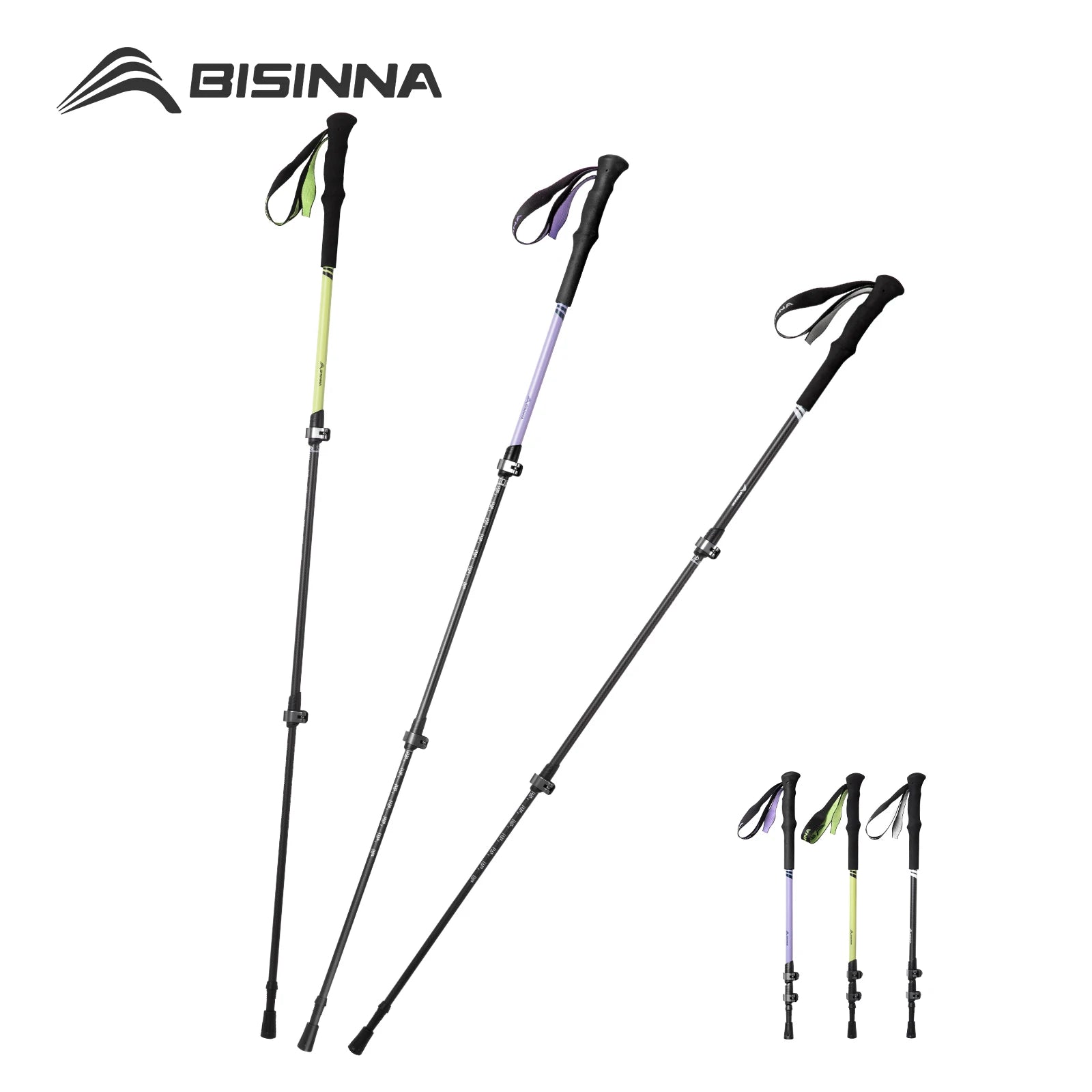 Lot de 2 bâtons de randonnée 3 sections 100% fibres de carbone ultra-léger 335g la paire "BISINNA - DL023"