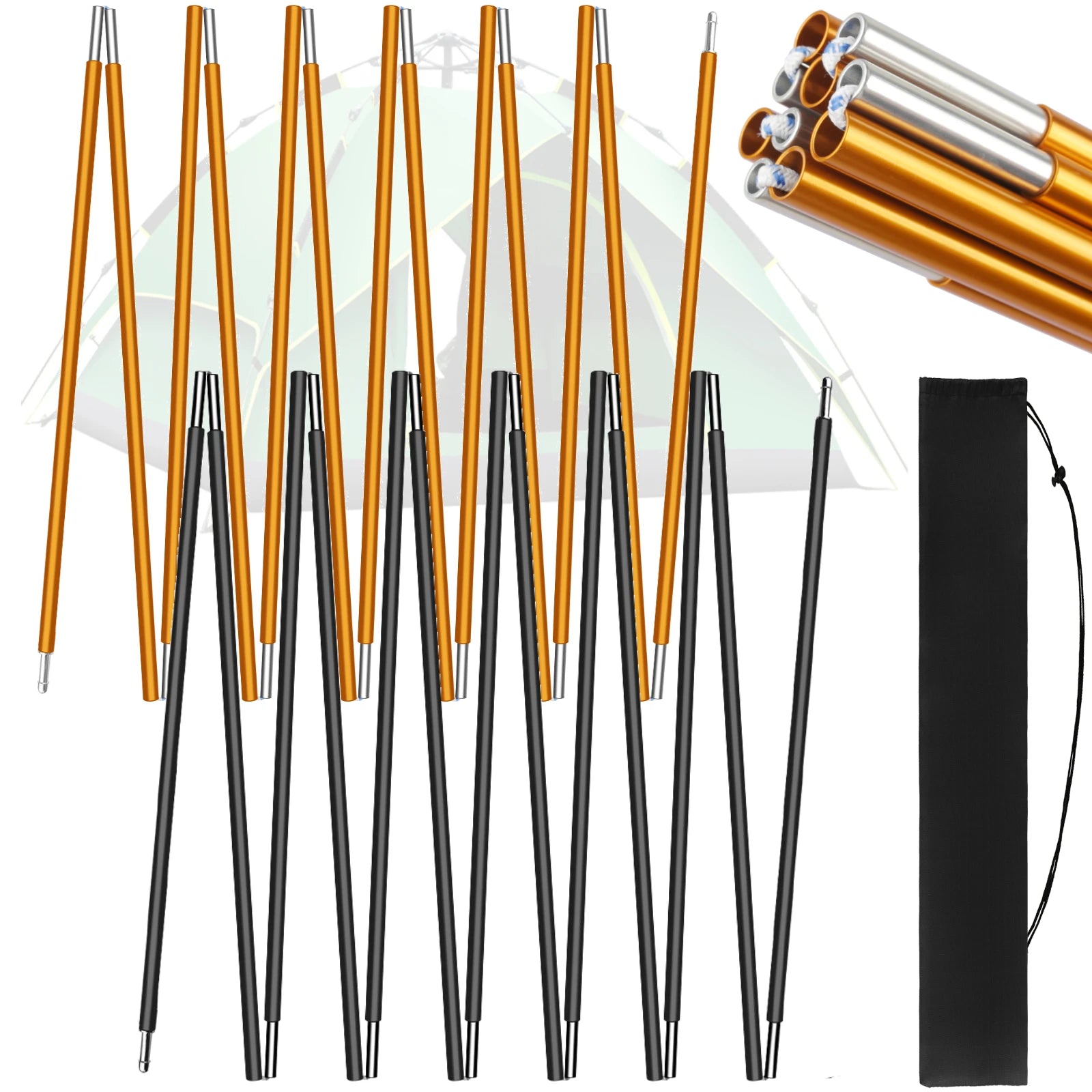 Poteau de tente en alliage d'aluminium, 4.3M/3.6M, Support de Camping, accessoires de remplacement pour randonnée, auvent, cadres d'abri, tiges, 1 pièce/2 pièces Top Pole