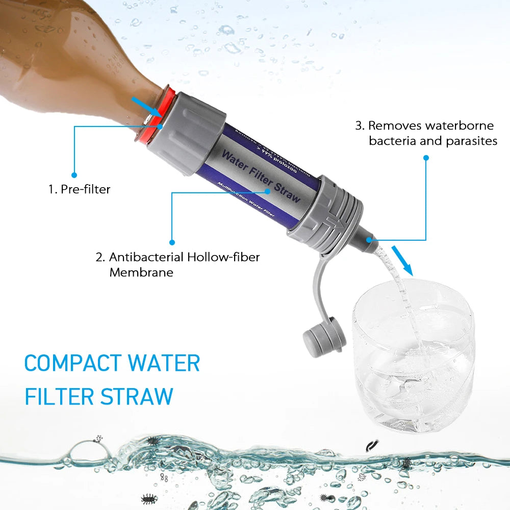 Filtre à eau extérieur, paille à boire, purificateur d'eau d'urgence, système de Filtration d'eau à ventouse, voyage Camping randonnée outils de survie Outdoor Survival