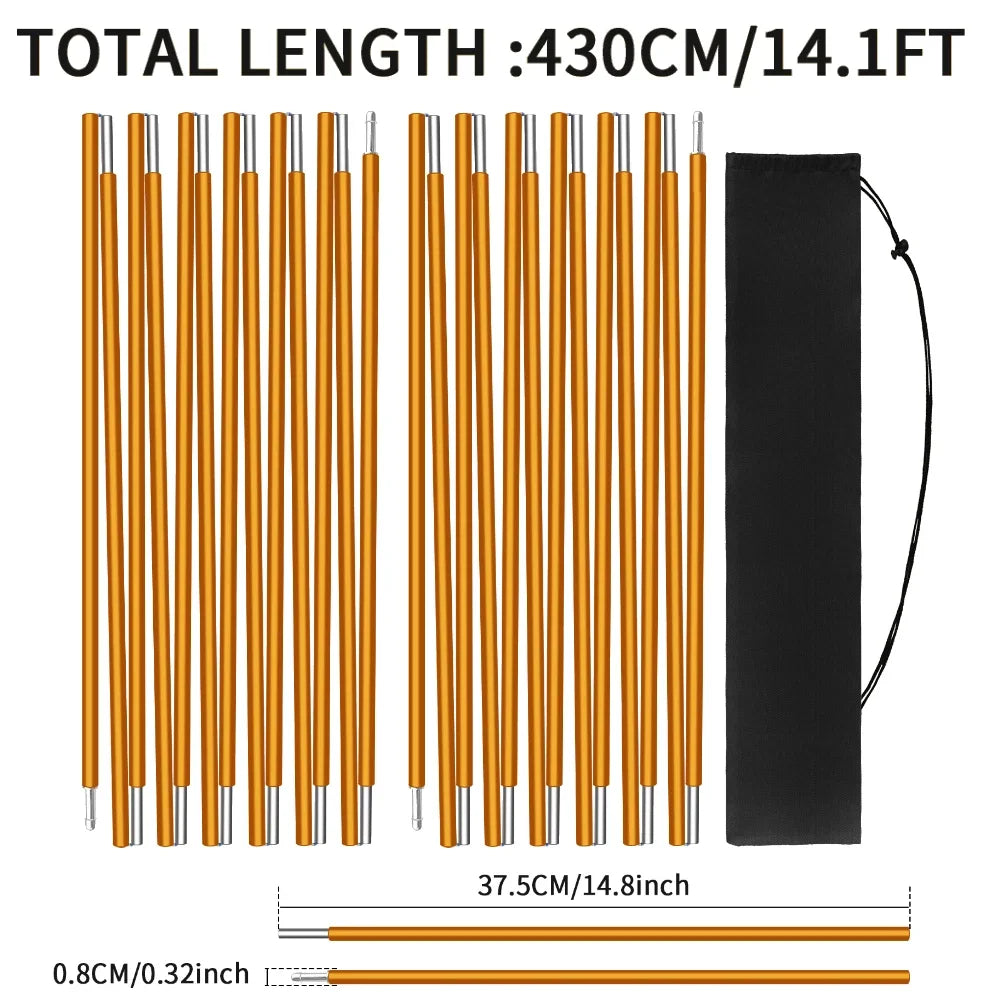 Poteau de tente en alliage d'aluminium, 4.3M/3.6M, Support de Camping, accessoires de remplacement pour randonnée, auvent, cadres d'abri, tiges, 1 pièce/2 pièces Top Pole