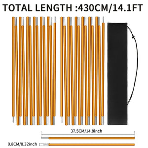 Poteau de tente en alliage d'aluminium, 4.3M/3.6M, Support de Camping, accessoires de remplacement pour randonnée, auvent, cadres d'abri, tiges, 1 pièce/2 pièces Top Pole