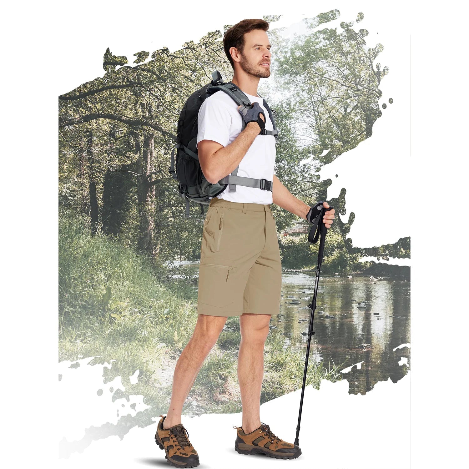 TACVASEN Short cargo d'été à 5 poches zippées, séchage rapide, pour homme, short de pêche, extensible, pour la randonnée en plein air, short de travail en nylon, léger Planète Rando