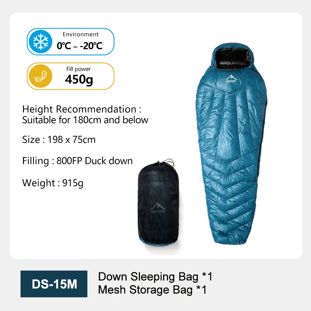 Sac de couchage ultralight en duvet de canard 800 FP & nylon imperméable RDS "Widesea - DS Series"