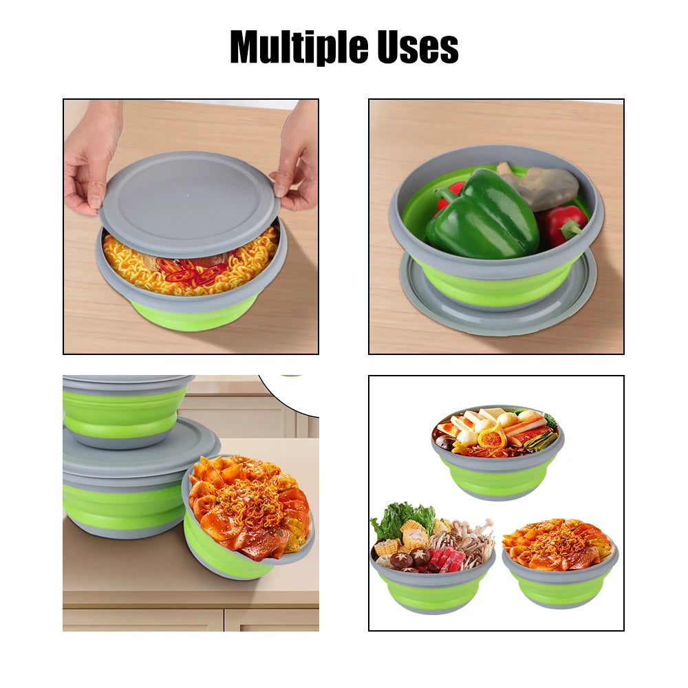 Boîte à déjeuner pliante, ensembles de bols en Silicone 3 pièces/ensemble, récipient alimentaire, ensemble de vaisselle, bol à salade pliable avec couvercle Portable Planète Rando