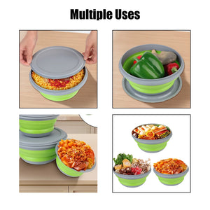 Boîte à déjeuner pliante, ensembles de bols en Silicone 3 pièces/ensemble, récipient alimentaire, ensemble de vaisselle, bol à salade pliable avec couvercle Portable Planète Rando