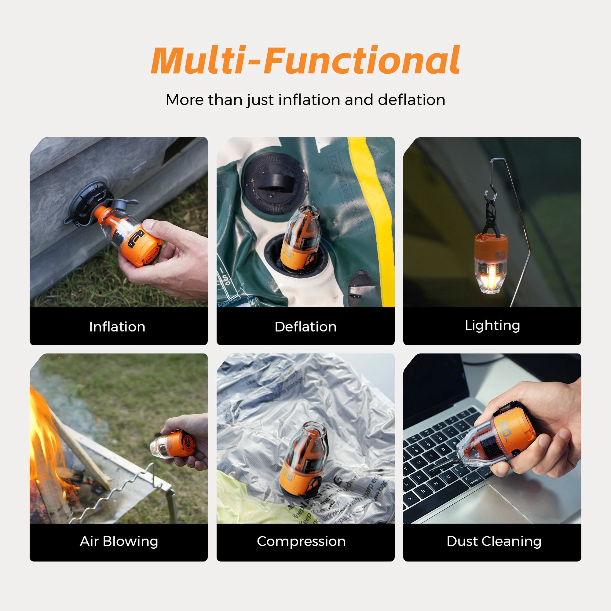 FLEXTAIL MAX PUMP 3 - Pompe à air électrique, pompe de camping portable avec lumière ambiante à 3 niveaux pour lit pneumatique, matelas de couchage, sac sous vide Planète Rando