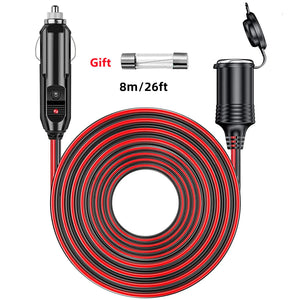 Rallonge pour allume-cigare de voiture, 8 m, rouge et noir, 12 V/24 V, avec fusible de secours et protection pour les équipements dextérieur.