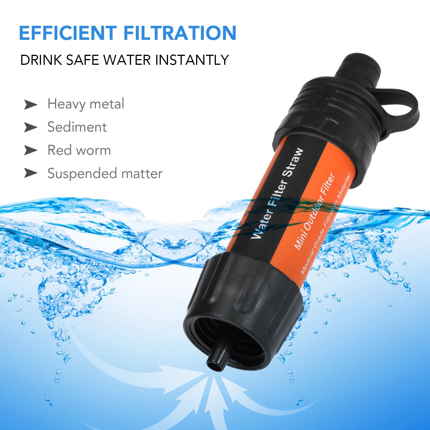 Filtre à eau extérieur, paille à boire, purificateur d'eau d'urgence, système de Filtration d'eau à ventouse, voyage Camping randonnée outils de survie Outdoor Survival