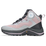 Gris et orange Humtto HT-260587E mid-top bottines alpinisme avec protection Splash-proof, semelle crantée et molette latérale de serrage, présentées sur fond blanc avec logo Humtto. Idéales comme chaussures hydrophobes pour enfants aventuriers.