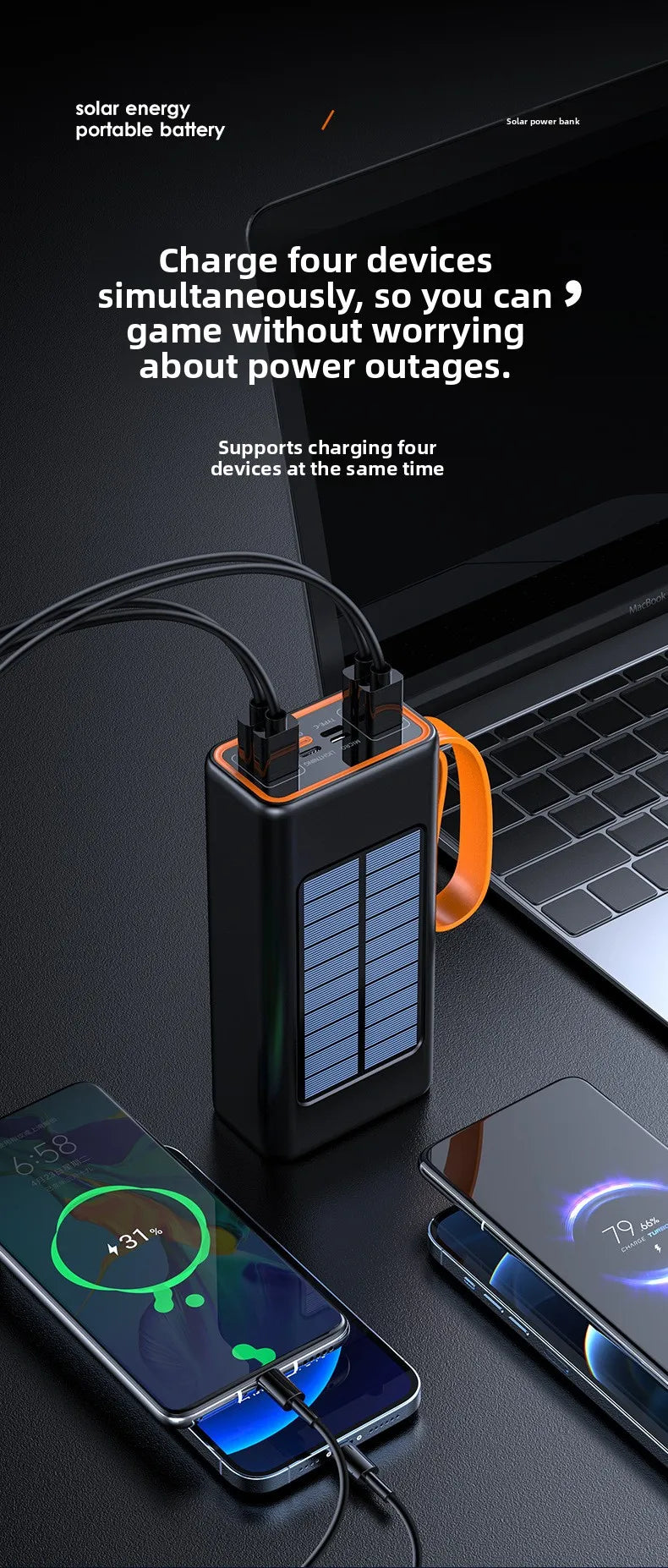 Banque d'énergie solaire de très grande capacité de 50000 MAh, charge rapide, lumière de Camping en plein air, alimentation Mobile, batterie externe Solar Energy