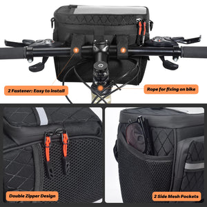 Sac avant de vélo New6L, multifonctionnel, grande capacité, panier de vélo isotherme avec écran tactile, accessoire de vélo multi-poches pour l'extérieur Planète Rando