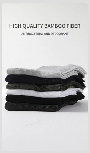 Lot de 5 paires de chaussettes homme en fibre de bambou antibactériennes "MiiOW - MQL2B28368", couleurs gris et noir, présentées sur fond blanc. Marque MiiOW.