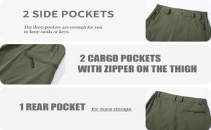 TACVASEN Short cargo d'été à 5 poches zippées, séchage rapide, pour homme, short de pêche, extensible, pour la randonnée en plein air, short de travail en nylon, léger Planète Rando
