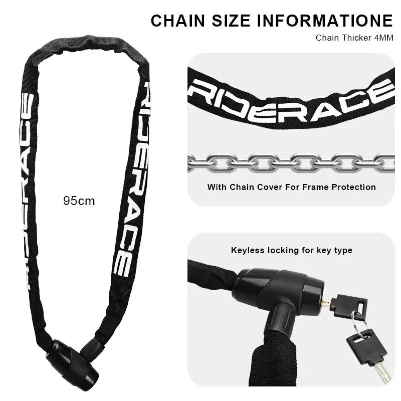 Antivol de vélo haute sécurité à chaine avec 2 clés "RIDERACE - Chain lock" - Planète Rando