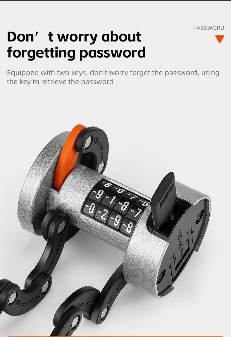 Antivol de vélo pliable à combinaison pour vélo électrique, VTC, VTT et gravel "WEST BIKING - PFL003" - Planète Rando