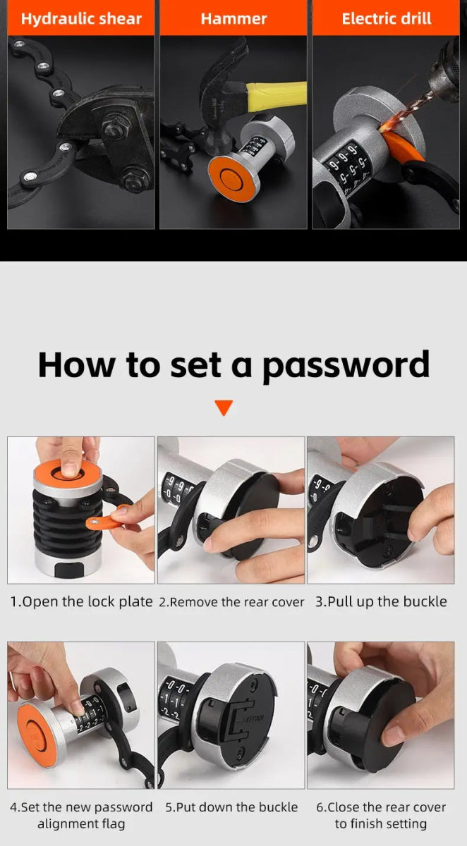 Antivol de vélo pliable à combinaison pour vélo électrique, VTC, VTT et gravel "WEST BIKING - PFL003" - Planète Rando