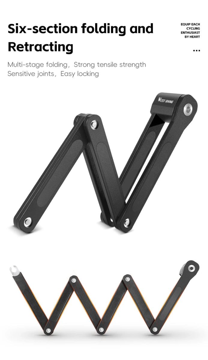 Antivol pliable de 87 cm en acier allié haute sécurité pour VTT, vélo de route, vélo électrique "WEST BIKING - PFL002" - Planète Rando