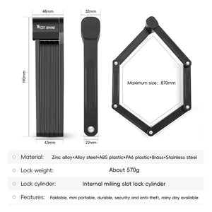 Antivol pliable de 87 cm en acier allié haute sécurité pour VTT, vélo de route, vélo électrique "WEST BIKING - PFL002" - Planète Rando