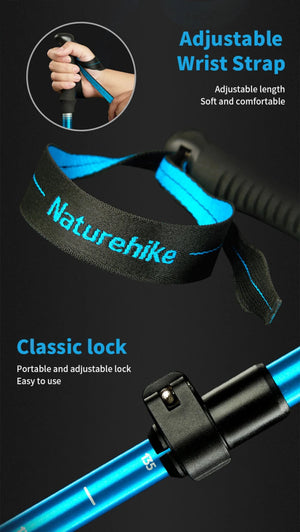 Bâton de randonnée ultraléger et pliable en alliage d'aluminium 275g "Naturehike - ST09 Walking Sticks" - Planète Rando