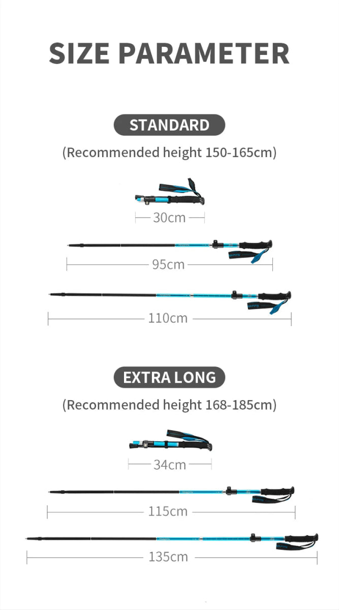 Bâton de randonnée ultraléger et pliable en alliage d'aluminium 275g "Naturehike - ST09 Walking Sticks" - Planète Rando