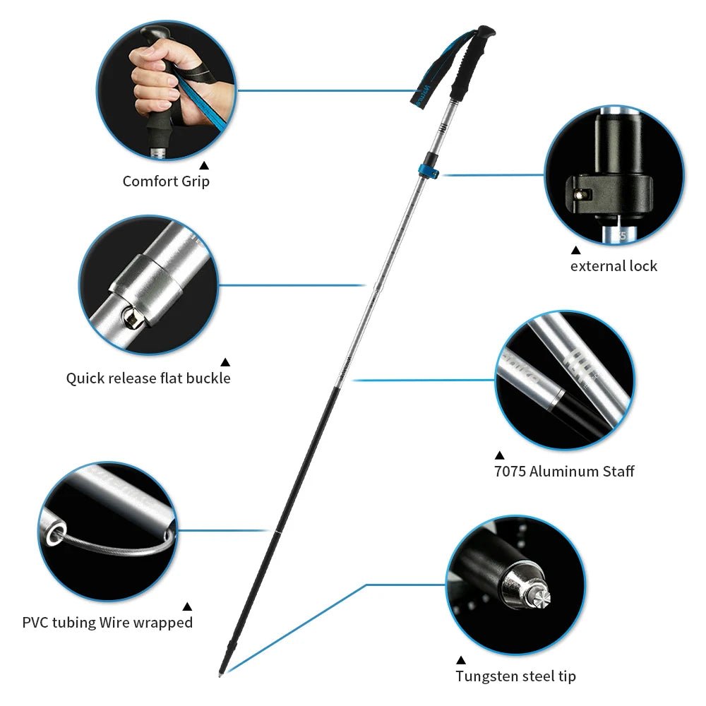 Bâton de randonnée ultraléger et pliable en alliage d'aluminium 275g "Naturehike - ST09 Walking Sticks" - Planète Rando