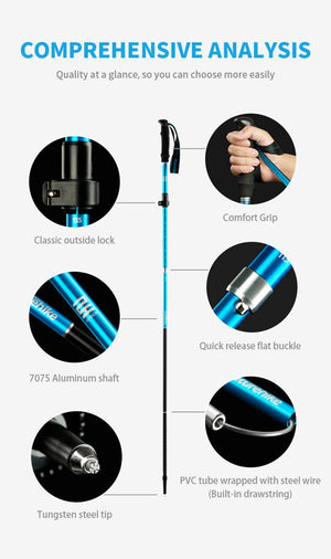 Bâton de randonnée ultraléger et pliable en alliage d'aluminium 275g "Naturehike - ST09 Walking Sticks" - Planète Rando