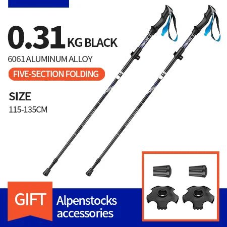 Bâtons de trekking télescopiques / randonnée pliants en fibre de carbone "BSWOLF Bisinna - DL014 / DL015" - Planète Rando