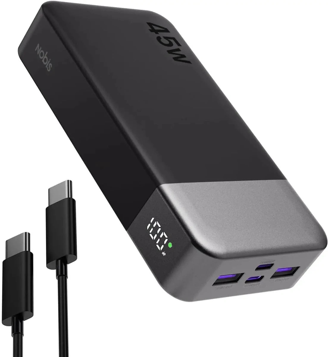 Batterie externe de 20 000 mAh, charge rapide 45 W avec affichage LED "NOBIS - N4520" - Planète Rando