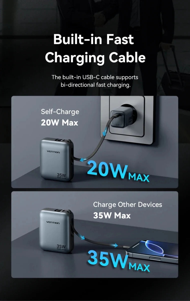 Batterie externe / powerbank 10 000 mAh à charge rapide PD35 W "Vention - Dash series" - Planète Rando
