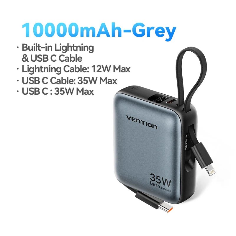 Batterie externe / powerbank 10 000 mAh à charge rapide PD35 W "Vention - Dash series" - Planète Rando