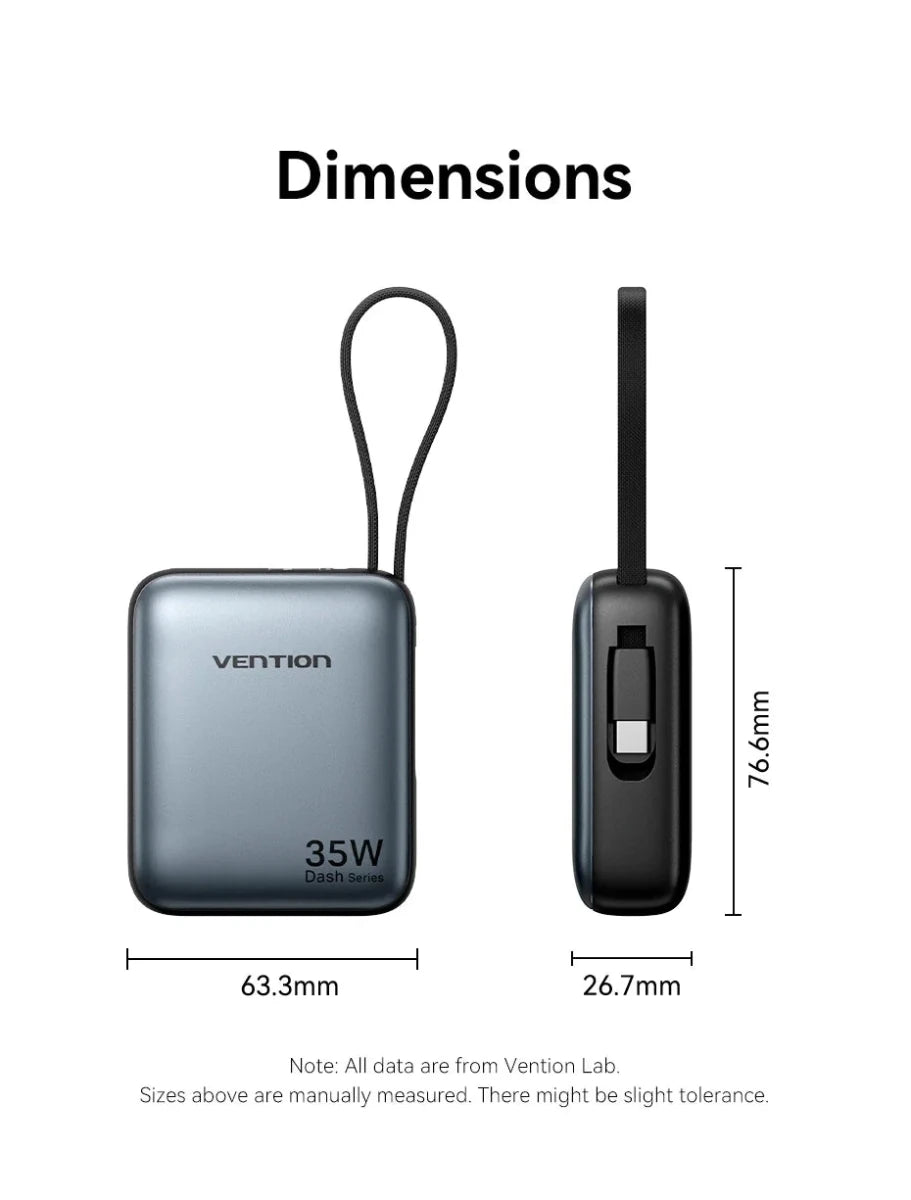 Batterie externe / powerbank 10 000 mAh à charge rapide PD35 W "Vention - Dash series" - Planète Rando