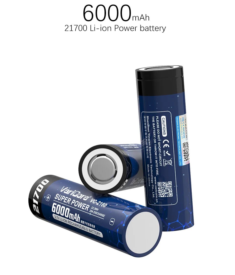 Batterie rechargeable 3,7 V 6 000 mAh 21700 Li - ion pour lampe "VariCore - VC - 2160" - Planète Rando