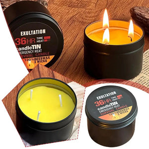 Bougie de survie longue durée 36 heures à 3 mèches en cire d'abeille "CandleTin - Emergency Heat" - Planète Rando
