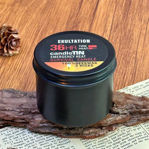 Bougie de survie longue durée 36 heures à 3 mèches en cire d'abeille "CandleTin - Emergency Heat" - Planète Rando