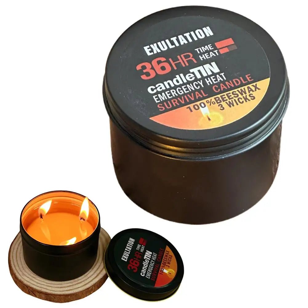 Bougie de survie longue durée 36 heures à 3 mèches en cire d'abeille "CandleTin - Emergency Heat" - Planète Rando