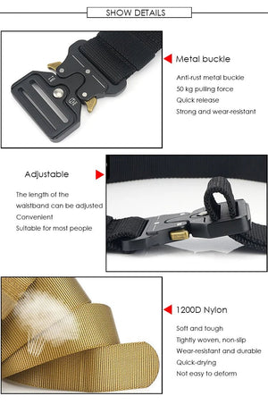 Ceinture tactique en nylon 1200D avec boucle à dégagement rapide 125cm "Vatlty - VT44" - Planète Rando