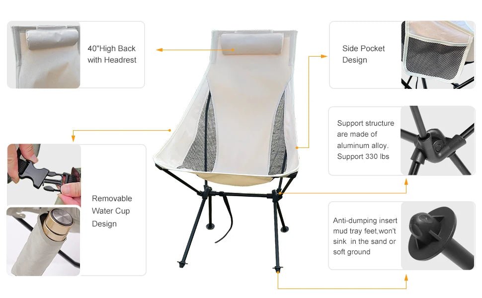 Chaise pliante portable en alliage d'aluminium pour le camping, la pêche et les loisirs "WESTTUNE - Confortable camping chair" - Planète Rando