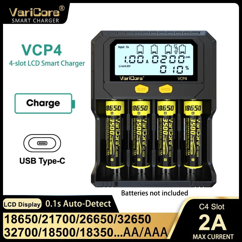 Chargeur intelligent avec écran LCD pour batteries Li - ion 3,7V / LiFePO4 3,2V / Ni - MH 1,2V "VariCore VCR4/P4" - Planète Rando