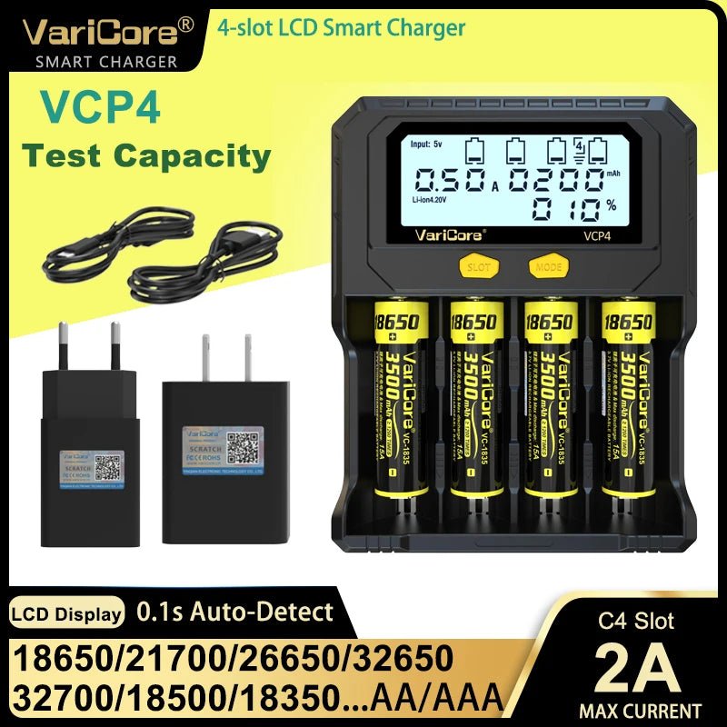 Chargeur intelligent avec écran LCD pour batteries Li - ion 3,7V / LiFePO4 3,2V / Ni - MH 1,2V "VariCore VCR4/P4" - Planète Rando