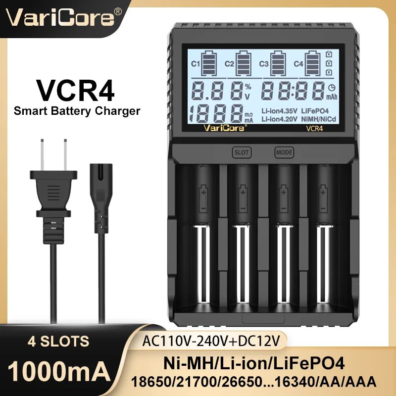 Chargeur intelligent avec écran LCD pour batteries Li - ion 3,7V / LiFePO4 3,2V / Ni - MH 1,2V "VariCore VCR4/P4" - Planète Rando